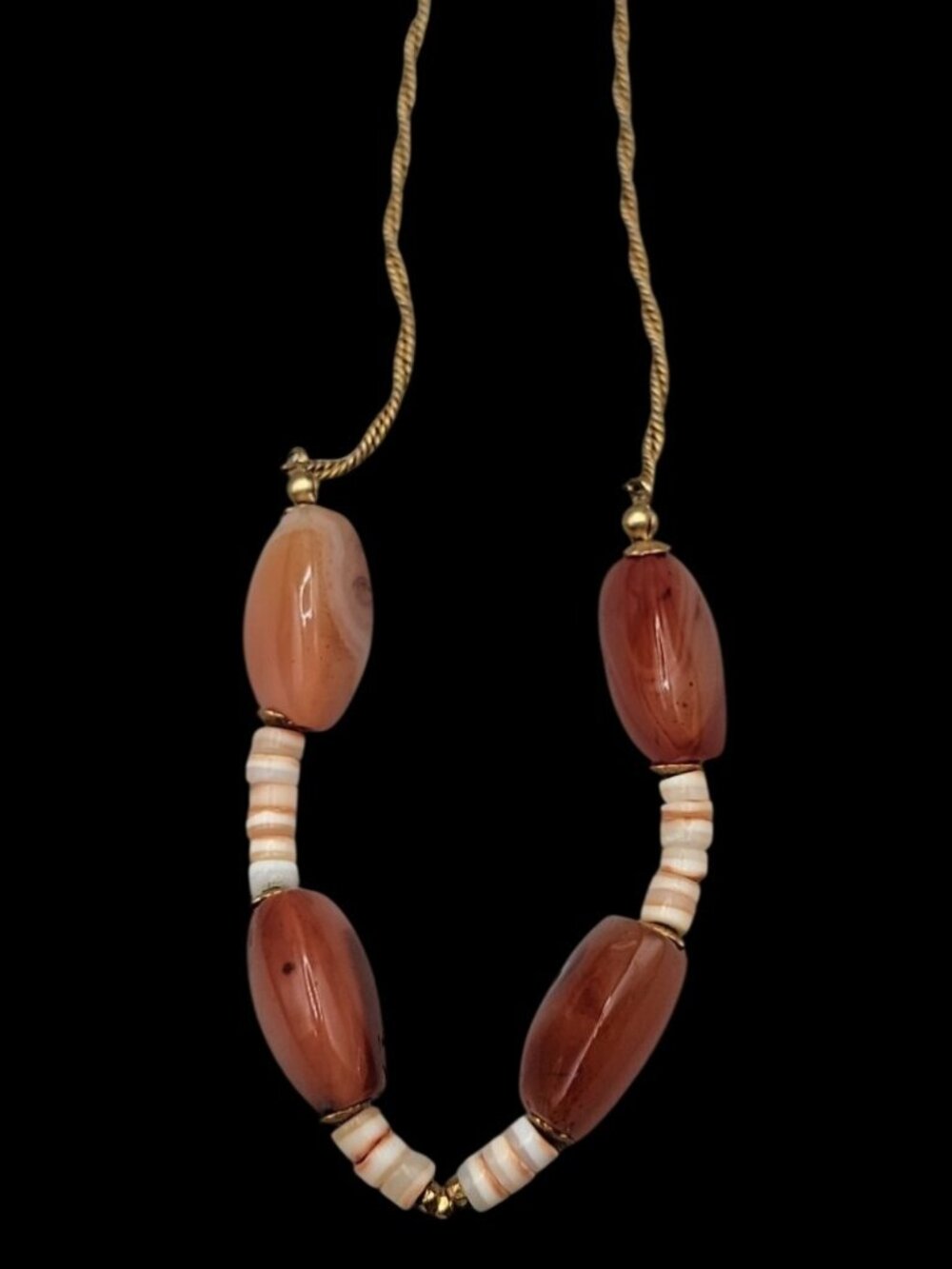 Miriam Haskell Chunky Carnelian & Coral Necklace 17" Gold Tone Chain Rare VTG